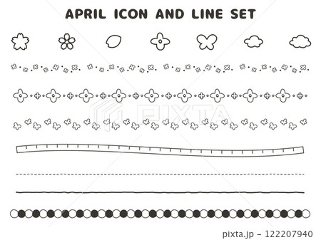 桜と春モチーフの手描きライン＆アイコンセット 122207940