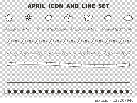 手繪線條和圖標集,帶有櫻花和春天的圖案 手繪線條和圖標集,帶有櫻花和春天的圖案 122207940