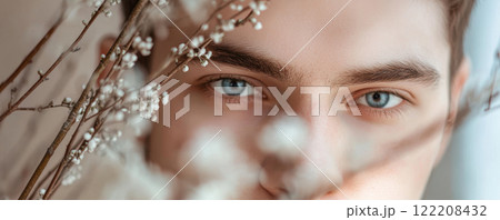 Gentle Portrait of a Man Among Blossoming Branches Gentle Portrait of a Man Among Blossoming Branches 122208432