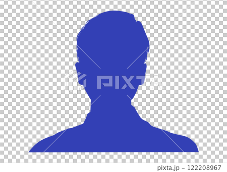 男人的藍色輪廓，正面半身像插圖（用於個人資料/圖標） 122208967