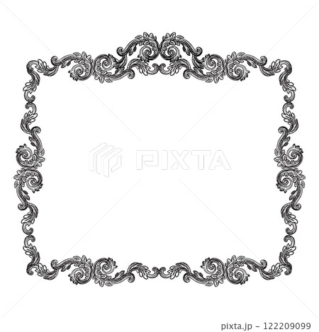 Swirl hand drawing baroque frame vector illustration 122209099