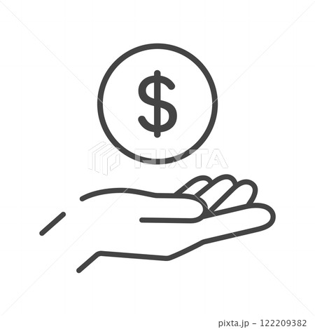 通貨ドルのコインと人の手のアイコン- 貯金や投資、収入･支払いなどのイメージ素材 122209382