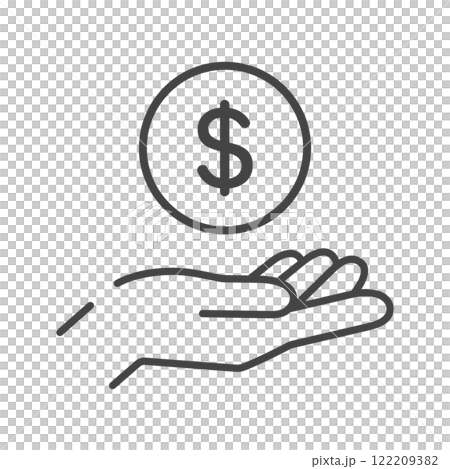 通貨ドルのコインと人の手のアイコン- 貯金や投資、収入･支払いなどのイメージ素材 122209382