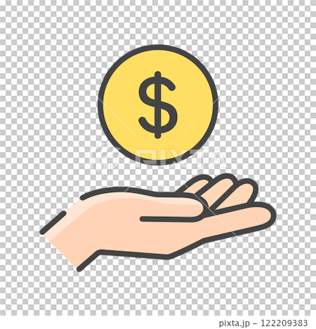 通貨ドルのコインと人の手のアイコン- 貯金や投資、収入・支払いなどのイメージ素材 通貨ドルのコインと人の手のアイコン- 貯金や投資、収入・支払いなどのイメージ素材 122209383