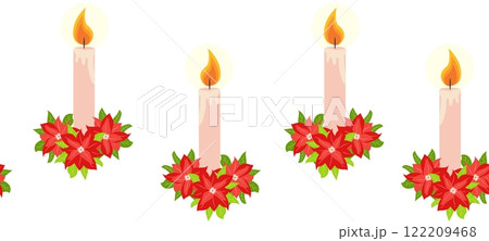 Merry Christmas seamless horizontal banner with candles, gnomes, Christmas wreath, snowman, mittens, cocoa mug Merry Christmas seamless horizontal banner with candles, gnomes, Christmas wreath, snowman, mittens, cocoa mug 122209468