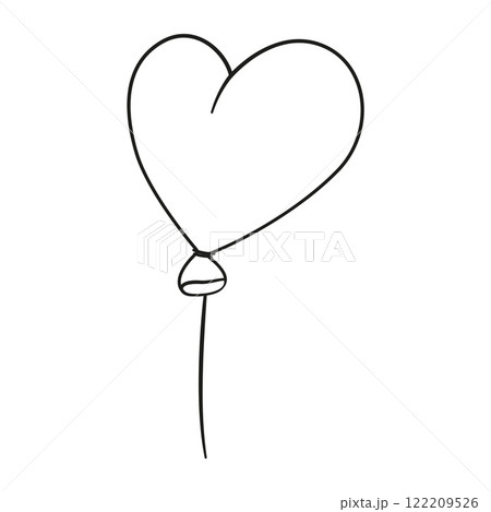 heart shaped balloon doodle style. Hand drawn black and white Coloring page 122209526