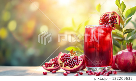 Refreshing Pomegranate Juice with Fresh Pomegranate Seeds Refreshing Pomegranate Juice with Fresh Pomegranate Seeds 122209633