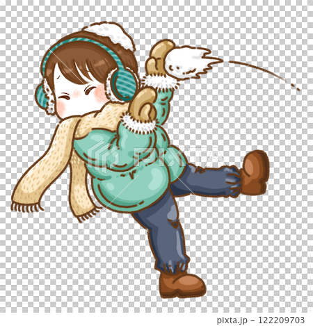 一個男孩在打雪仗時被雪擊中 122209703