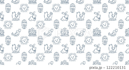 Easter hand drawn engraving doodle seamless pattern 122210131
