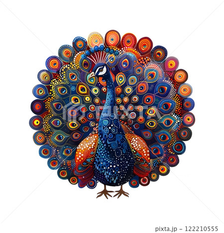 Colorful illustration of a peacock isolated on white background	 122210555