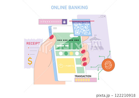 An illustration clearly showcasing the various online banking features, including transactions and receipt management 122210918