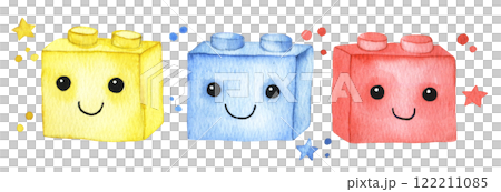 cute illustration for children, set of toys brick blocks. toy for boys, watercolor clip art. 122211085