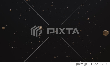 3d render of abstracted golden particles with black background 122211207