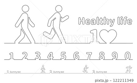 一筆書き風 健康生活ピクトグラム罫線 一筆書き風 健康生活ピクトグラム罫線 122211349