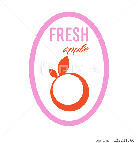 Fresh apple fruit sticker in flat design. Natural product package badge. Vector illustration isolated. 122211360
