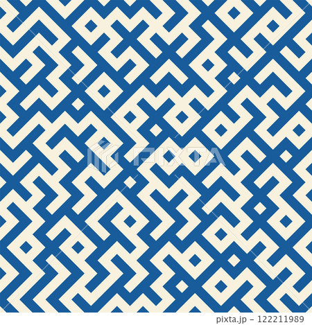 Navy blue striped maze seamless geometric pattern. Diagonal lines labyrinth infinity background. Navy blue striped maze seamless geometric pattern. Diagonal lines labyrinth infinity background. 122211989