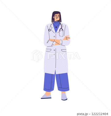 Woman Scientist Character in Coat Standing Vector Illustration Woman Scientist Character in Coat Standing Vector Illustration 122212404