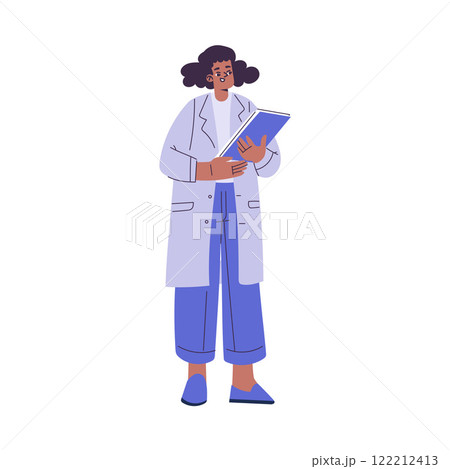 Woman Scientist Character in Coat Standing with Clipboard Vector Illustration 122212413