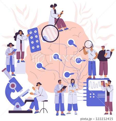 Study Human Brain with Laboratory Scientist Do Medical Research Vector Illustration 122212415