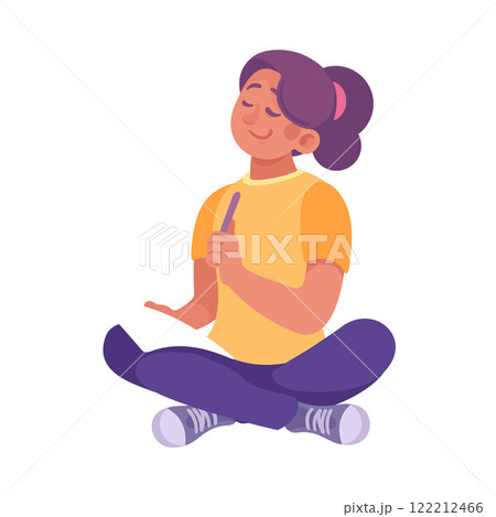 Woman Student Character Sit with Paper and Pen Vector Illustration 122212466