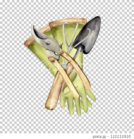 Watercolor illustration of gardening tools 122212910