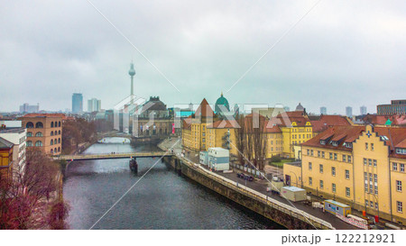 Aerial view on Bode-Museum in Berlin and Spree river and Fernsehturm Aerial view on Bode-Museum in Berlin and Spree river and Fernsehturm 122212921