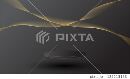 display podium black luxury gold modern presentation product background vector. stage empty dark design pedestal minimal showcase template space stand. studio mockup abstract light platform backdrop. 122213188