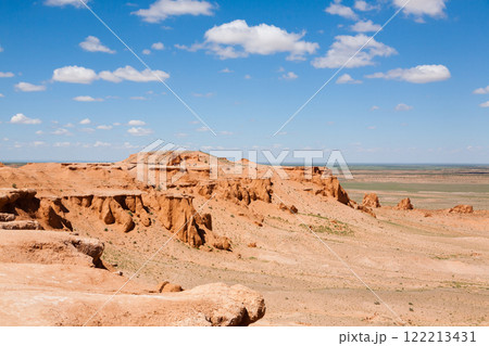 Flaming Cliffs rocks landscape, Mongolia. Gobi desert 122213431