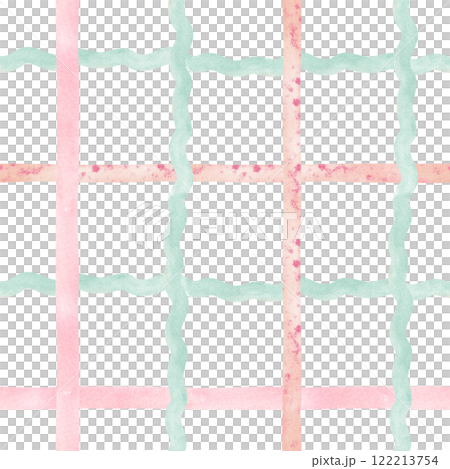 Plaid Seamless pattern with Cute pastel illustration. Hand-drawn design with gingham and checkered elements, ideal for textiles, tablecloths, or kids' bedroom decor. 122213754