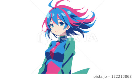 カラフルな少女のイラスト、創作に最適な抽象アニメキャラクターアート 122213868
