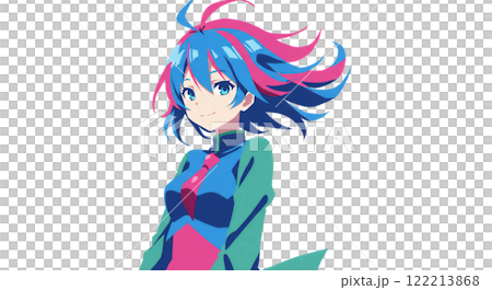 カラフルな少女のイラスト、創作に最適な抽象アニメキャラクターアート 122213868