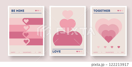 Valentines Day cards in soft pink tones with layered heart graphics, and modern minimalistic designs Valentines Day cards in soft pink tones with layered heart graphics, and modern minimalistic designs 122213917