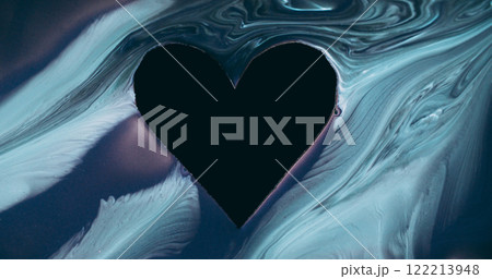 Paint heart. Shine ink. Defocused purple white multicolor black shape love frame texture spill on abstract art romantic background. 122213948