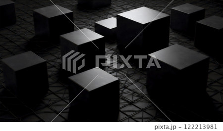 黒い立方体の群、抽象的なモノクローム 122213981
