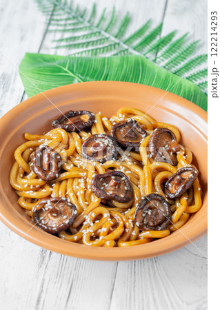 Udon Noodles with Soy Unagi Sauce, Mushrooms, and Green Onion Udon Noodles with Soy Unagi Sauce, Mushrooms, and Green Onion 122214293