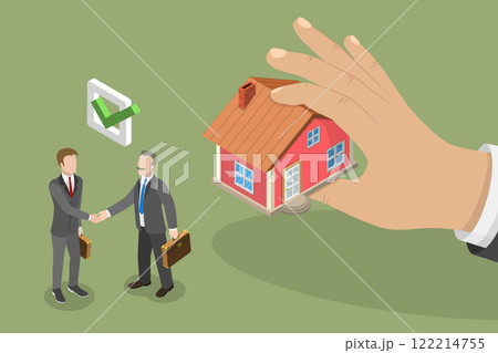 3D Isometric Flat Vector Illustration of Property Purchase Deal, Housing Market, Real Estate Investment 3D Isometric Flat Vector Illustration of Property Purchase Deal, Housing Market, Real Estate Investment 122214755