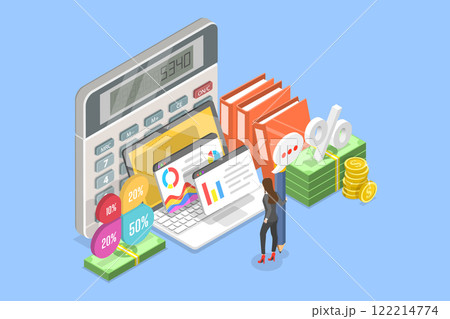 3D Isometric Flat Vector Illustration of Estimation And Financial Planning, Profitability Analysis, Financial Stability 122214774