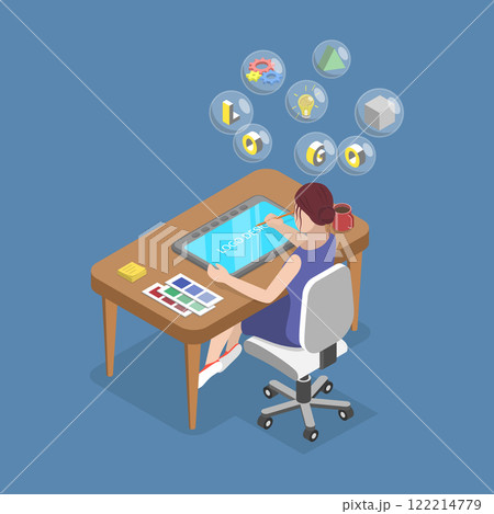 3D Isometric Flat Vector Illustration of Logo Creation, Brand Design 122214779