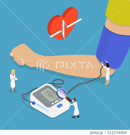 3D Isometric Flat Vector Illustration of Measuring Blood Pleasure, Medical Equipment 122214804