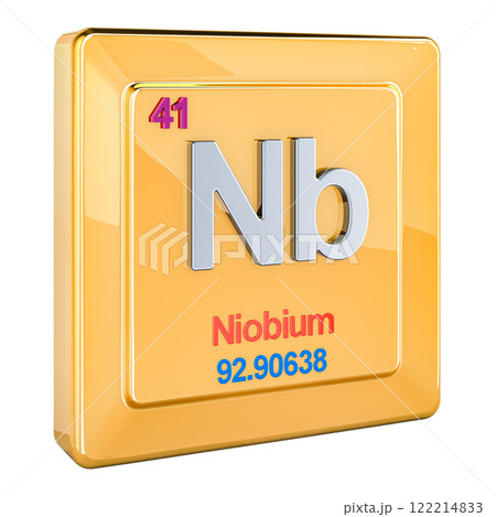 Niobium Nb, chemical element sign with number 41 in periodic table. 3D rendering 122214833