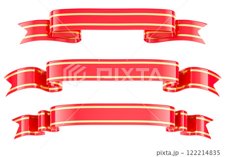 Red ribbon banners set, 3D rendering 122214835