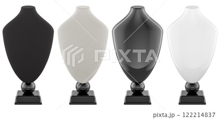 Stands for jewelry. Bust necklace mannequins. White and black color. 3D rendering 122214837
