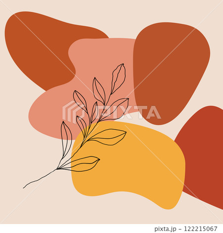 Vector illustration. Abstract composition of soft shapes in warm colors of yellow, orange, red. Organic style with plant motifs. 122215067