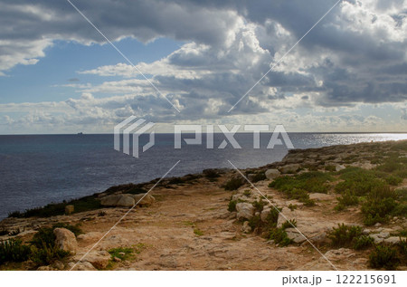 Cloudy Sky Meets Serene Coastal Landscape Natures Contrast 122215691
