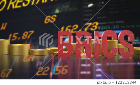The Red  Brics and Gold  coins for Business concept 3d Rendering. 122215844