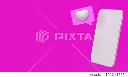 White mobile and heart on pink background  3d Rendering. 122215865