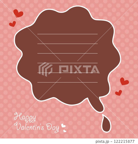 ピンクの水玉背景色付き溶けたチョコレートとハートの正方形メモ 122215877