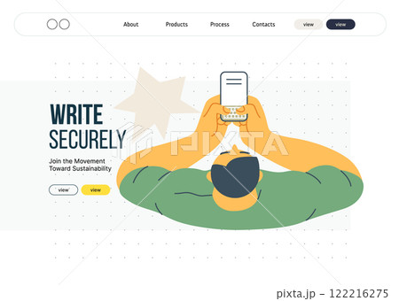 Writing people, modern flat vector concept illustration- sitting man thoughtfully writing on laptop, bubble near head, top view. Metaphor for reflection, insight, contemplation, creative expression Writing people, modern flat vector concept illustration- sitting man thoughtfully writing on laptop, bubble near head, top view. Metaphor for reflection, insight, contemplation, creative expression 122216275