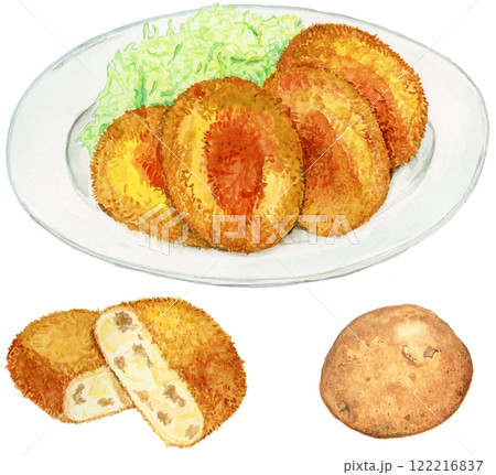 手描き水彩のコロッケとじゃがいものセットイラスト 122216837