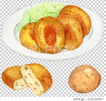 手繪水彩炸丸子和馬鈴薯集插圖 122216837